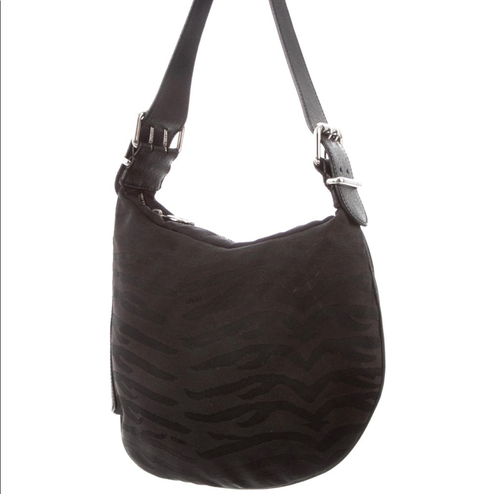 FENDI Black Jaquard Zebra Stripe Oyster Bag